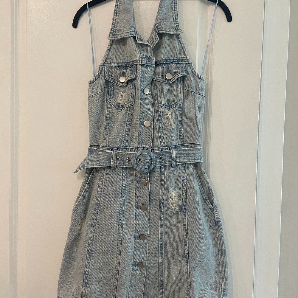 Denim Halter Button-Up Halter Dress